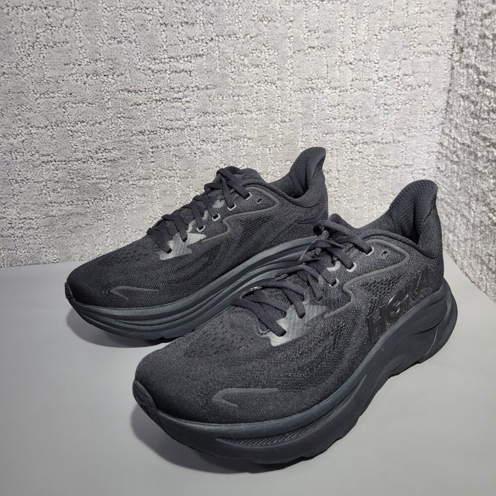 Hoka One One Clifton 10 Mens Size US 8D Triple Black Lace-Up Everyday Run Shoes - Picture 6 of 12